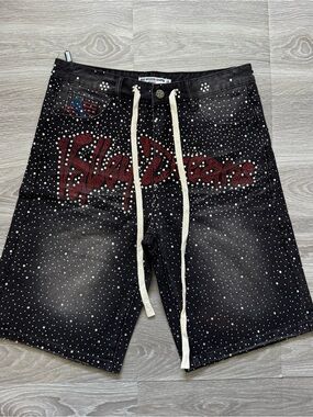 Valley Dreams Black Rhinestone Denim Shorts Men's Size 34 NWT